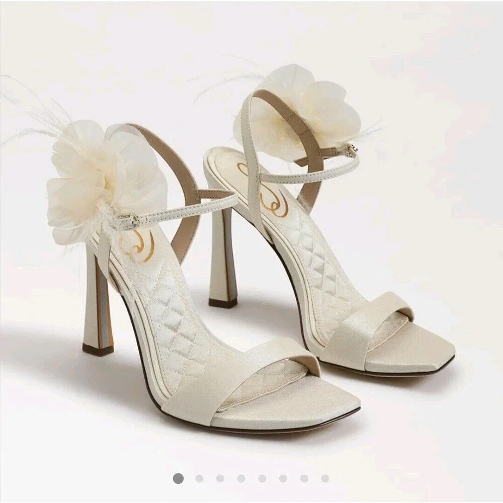 Sam Edelman‎ Leana Flower Strap Heel Pearl Ivory Silk Size 8.5